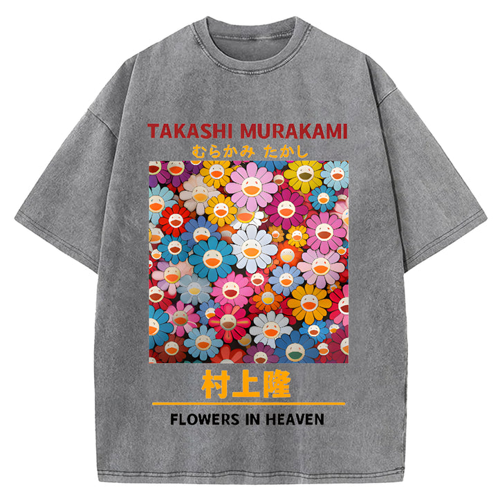 Murakami Takashi Vintage Japanese Design Washed Crew Neck T-Shirt