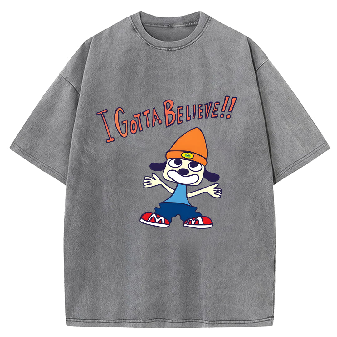 "I'm Gotta Believe" Parappa The Rapper Washed Crew Neck T-shirt