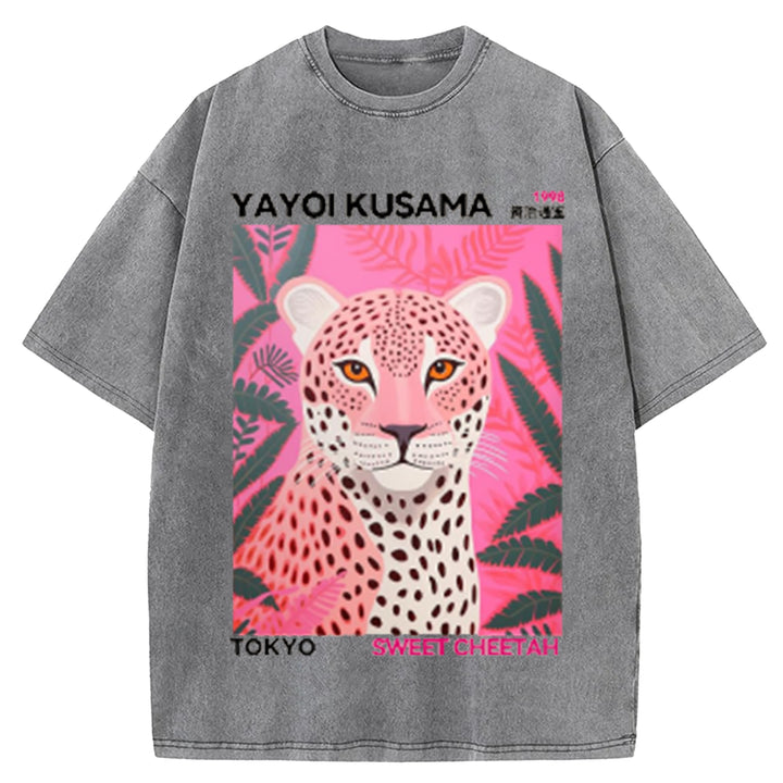 Yayoi Kusama Flower Vintage Japanese Design Washed Crew Neck T-Shirt