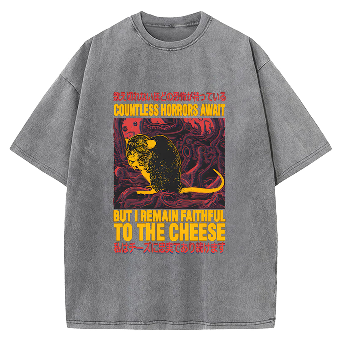 The Mouse Who Couldn't Stay Away From Cheese Washed Crew Neck T-Shirt