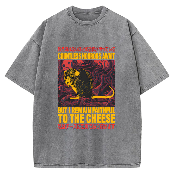 The Mouse Who Couldn't Stay Away From Cheese Washed Crew Neck T-Shirt