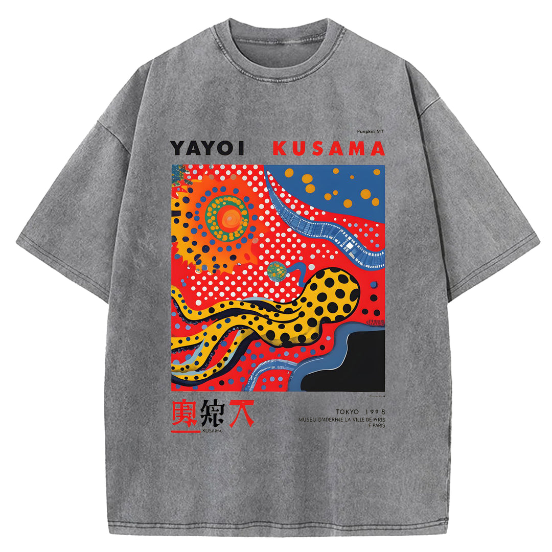Yayoi Kusama Flower Vintage Washed Crew Neck T-Shirt
