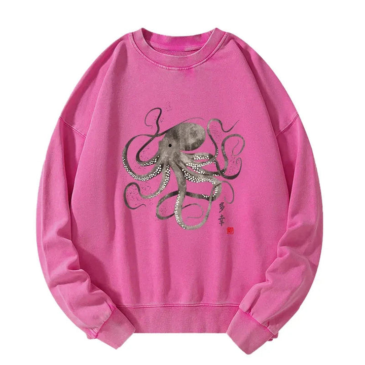 Octopus Japanese Calligraphy Washed Sweatshirt