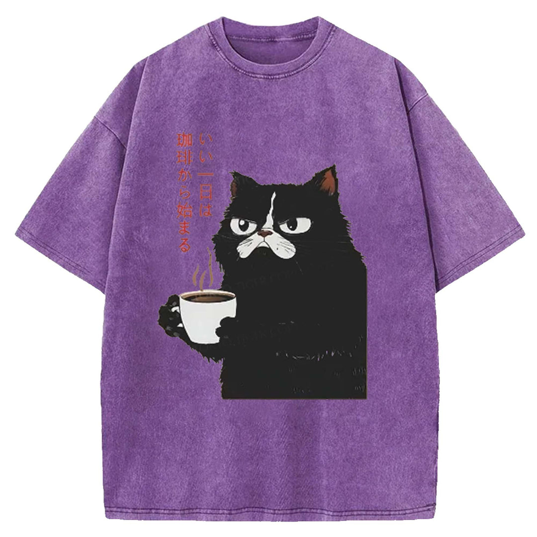 A Good Day Starts With Coffee Washed Crew Neck T-shirt