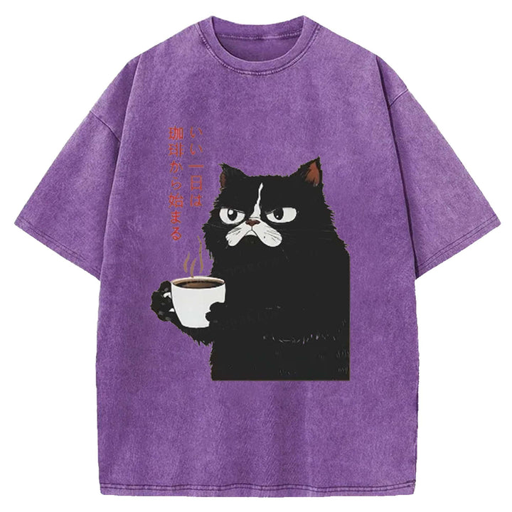 A Good Day Starts With Coffee Washed Crew Neck T-shirt