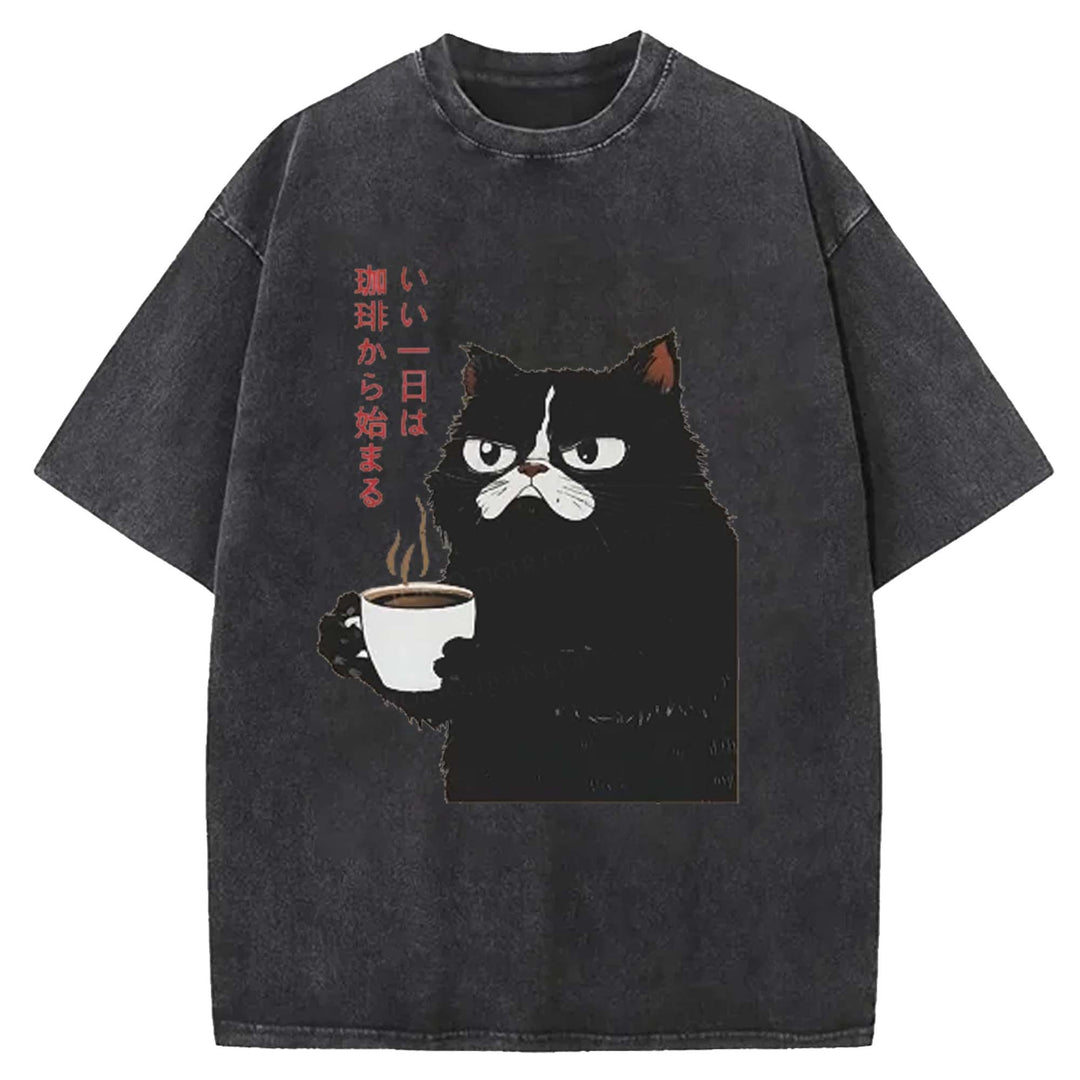 A Good Day Starts With Coffee Washed Crew Neck T-shirt