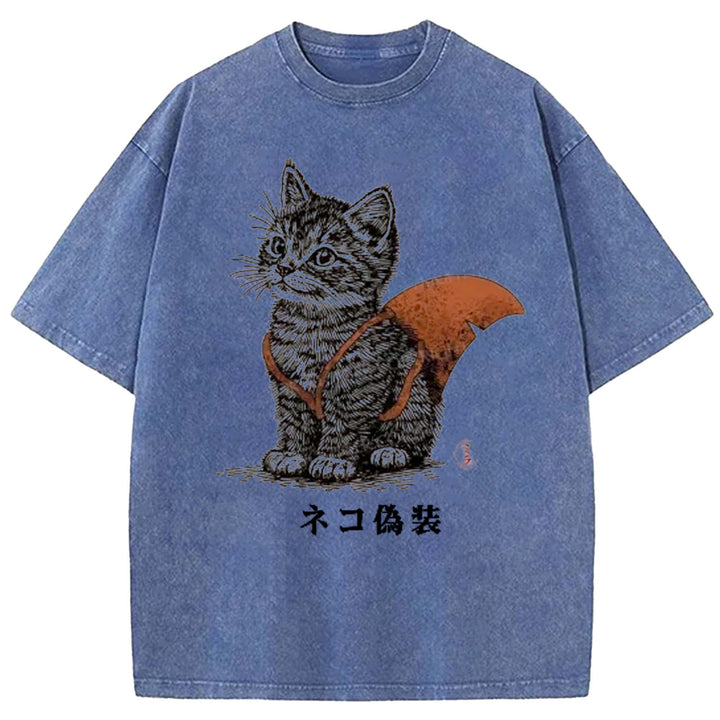Cat Disguise Washed Crew Neck T-shirt