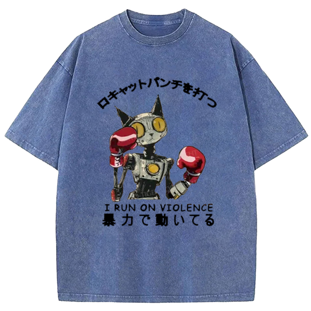 Boxing Robot Washed Crew Neck T-Shirt