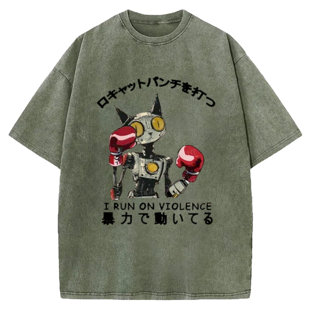 Boxing Robot Washed Crew Neck T-Shirt