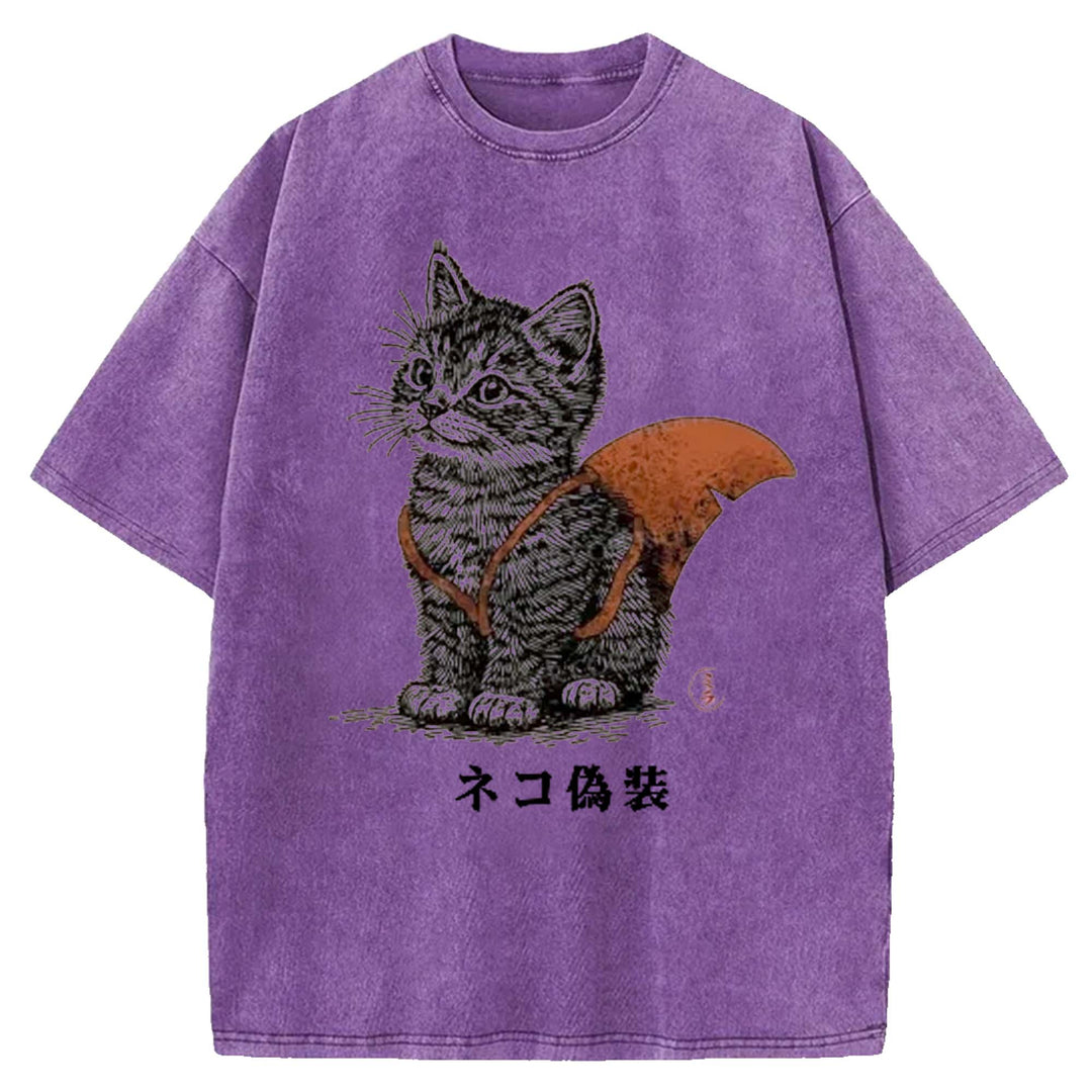 Cat Disguise Washed Crew Neck T-shirt