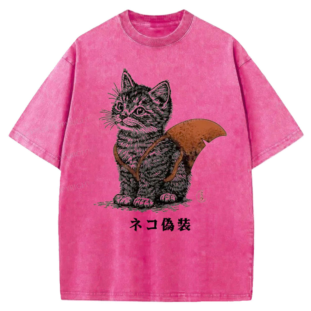 Cat Disguise Washed Crew Neck T-shirt