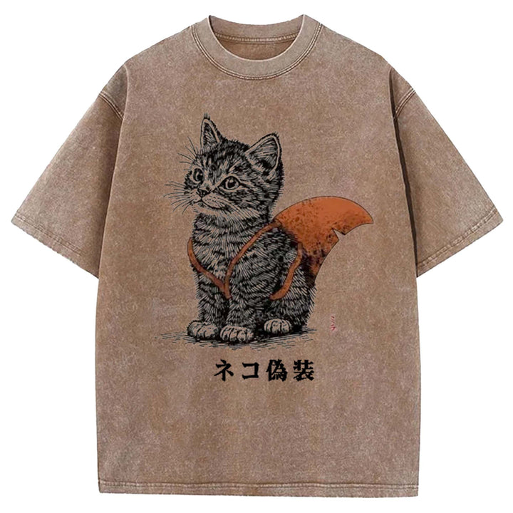 Cat Disguise Washed Crew Neck T-shirt