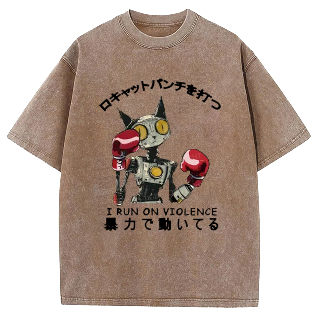 Boxing Robot Washed Crew Neck T-Shirt