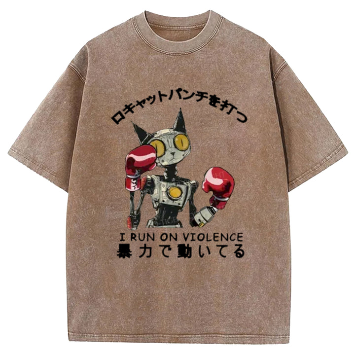 Boxing Robot Washed Crew Neck T-Shirt