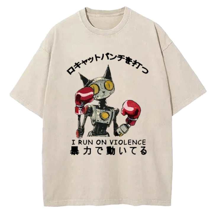 Boxing Robot Washed Crew Neck T-Shirt