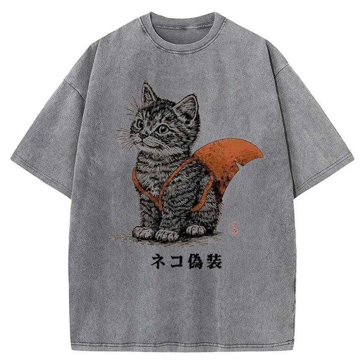 Cat Disguise Washed Crew Neck T-shirt