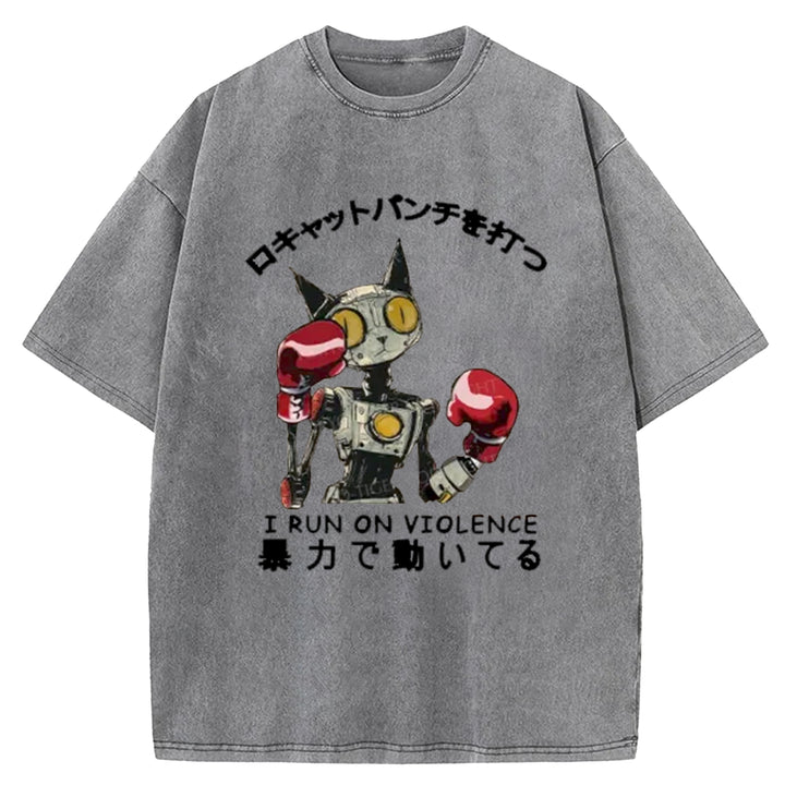 Boxing Robot Washed Crew Neck T-Shirt