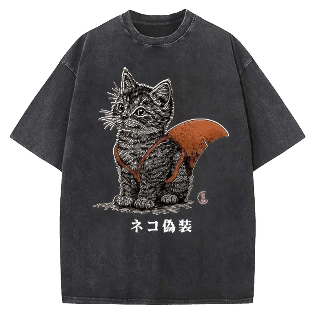 Cat Disguise Washed Crew Neck T-shirt