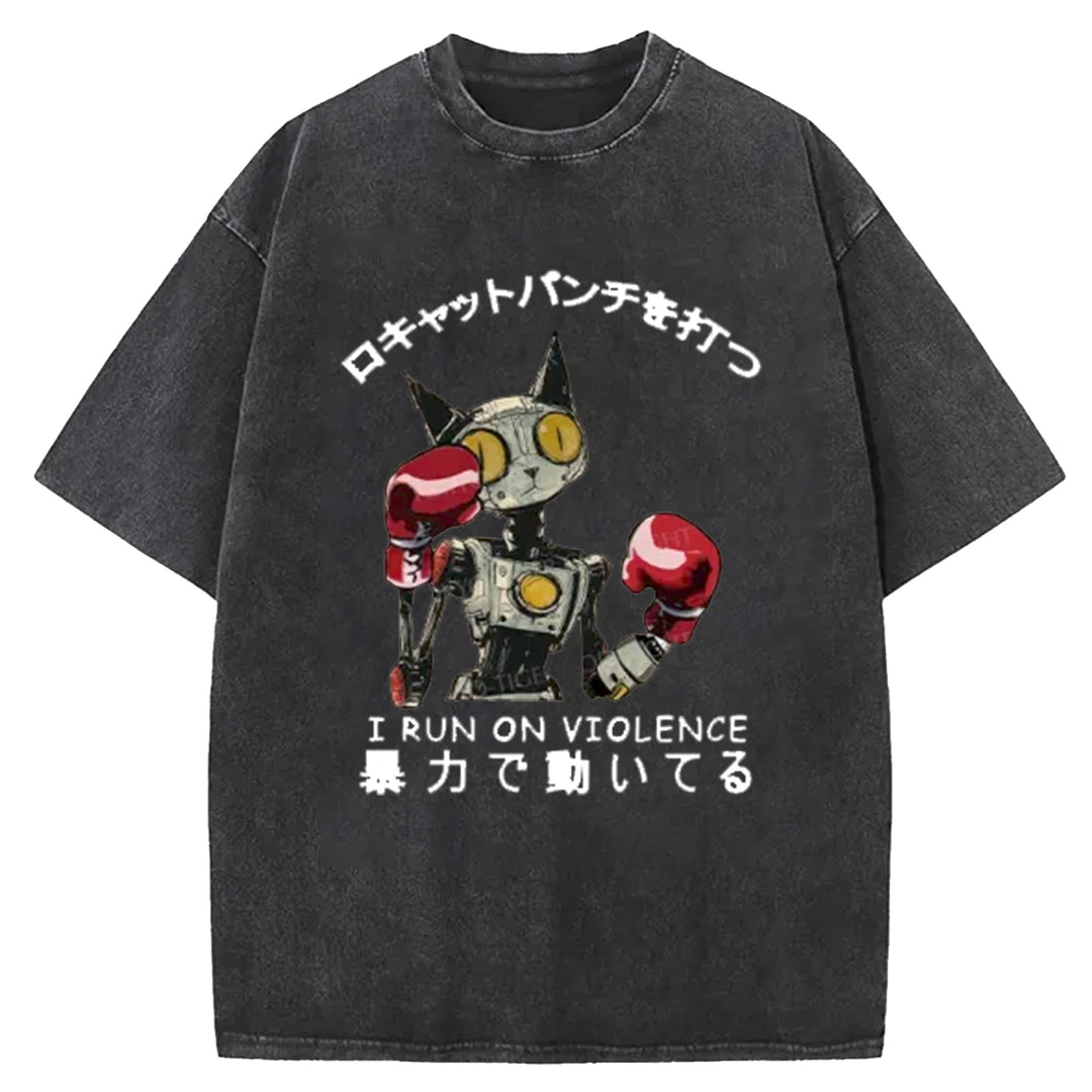 Boxing Robot Washed Crew Neck T-Shirt