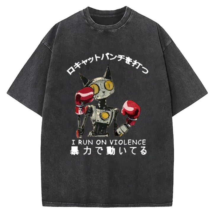 Boxing Robot Washed Crew Neck T-Shirt