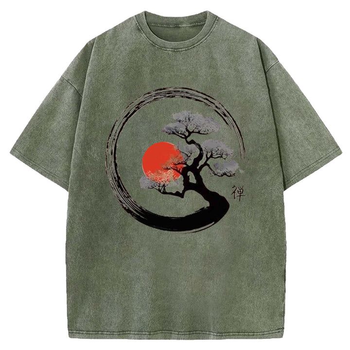 Vintage Sun Behind Trees Washed Crew Neck T-shirt