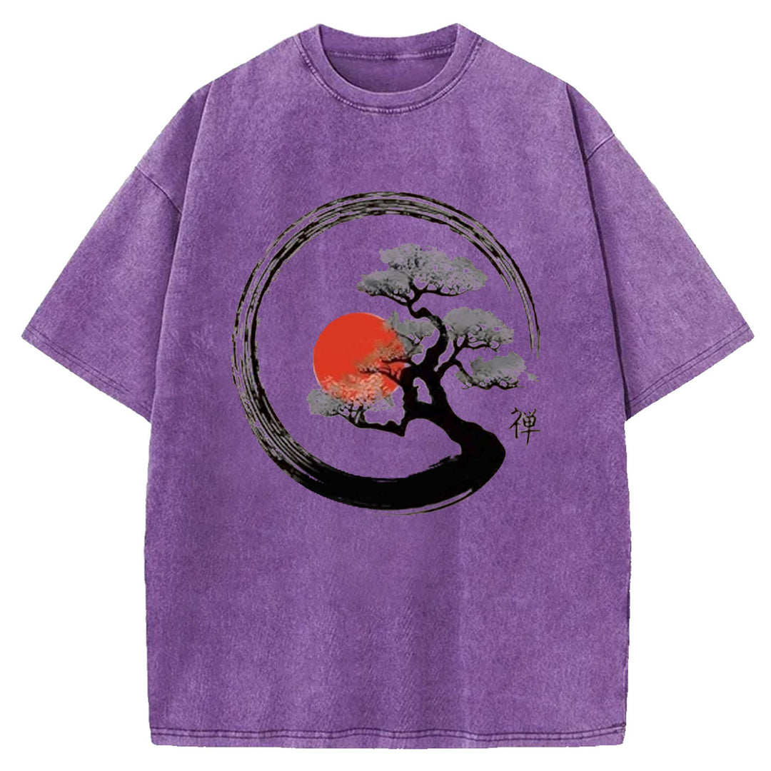 Vintage Sun Behind Trees Washed Crew Neck T-shirt