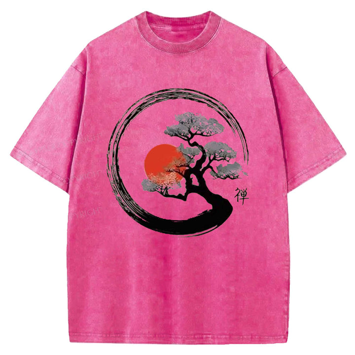 Vintage Sun Behind Trees Washed Crew Neck T-shirt