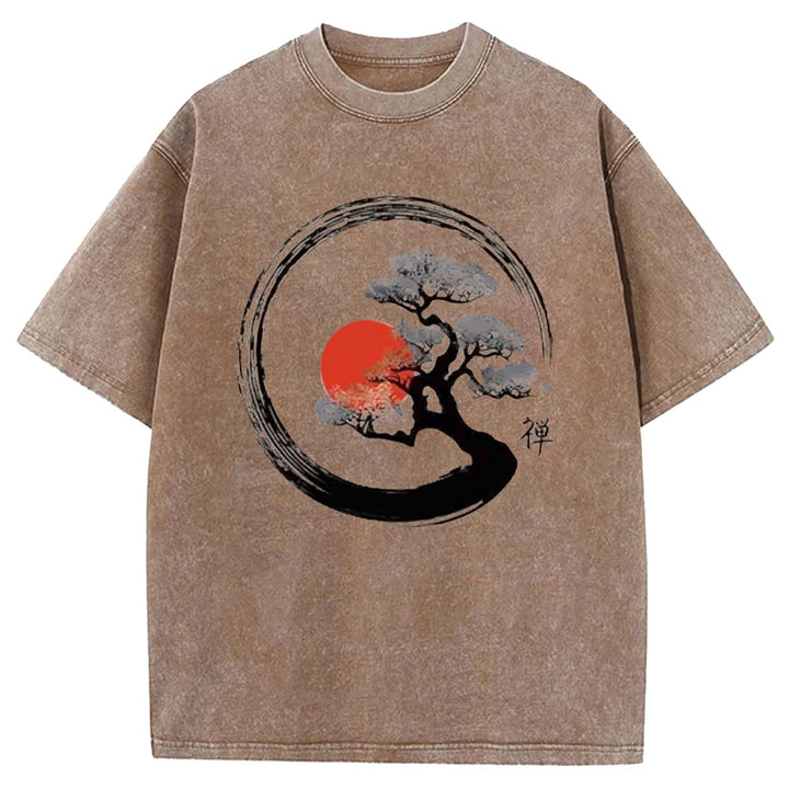 Vintage Sun Behind Trees Washed Crew Neck T-shirt