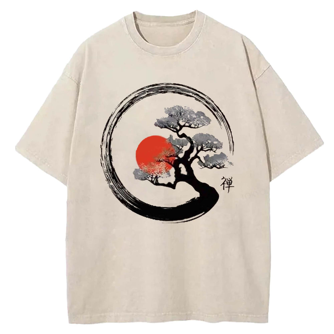 Vintage Sun Behind Trees Washed Crew Neck T-shirt