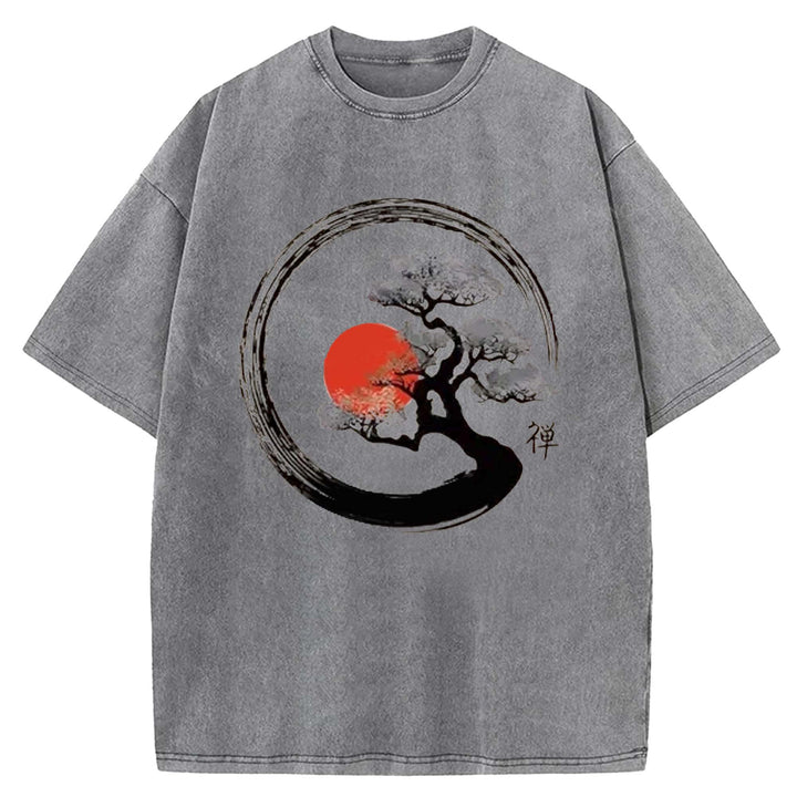 Vintage Sun Behind Trees Washed Crew Neck T-shirt