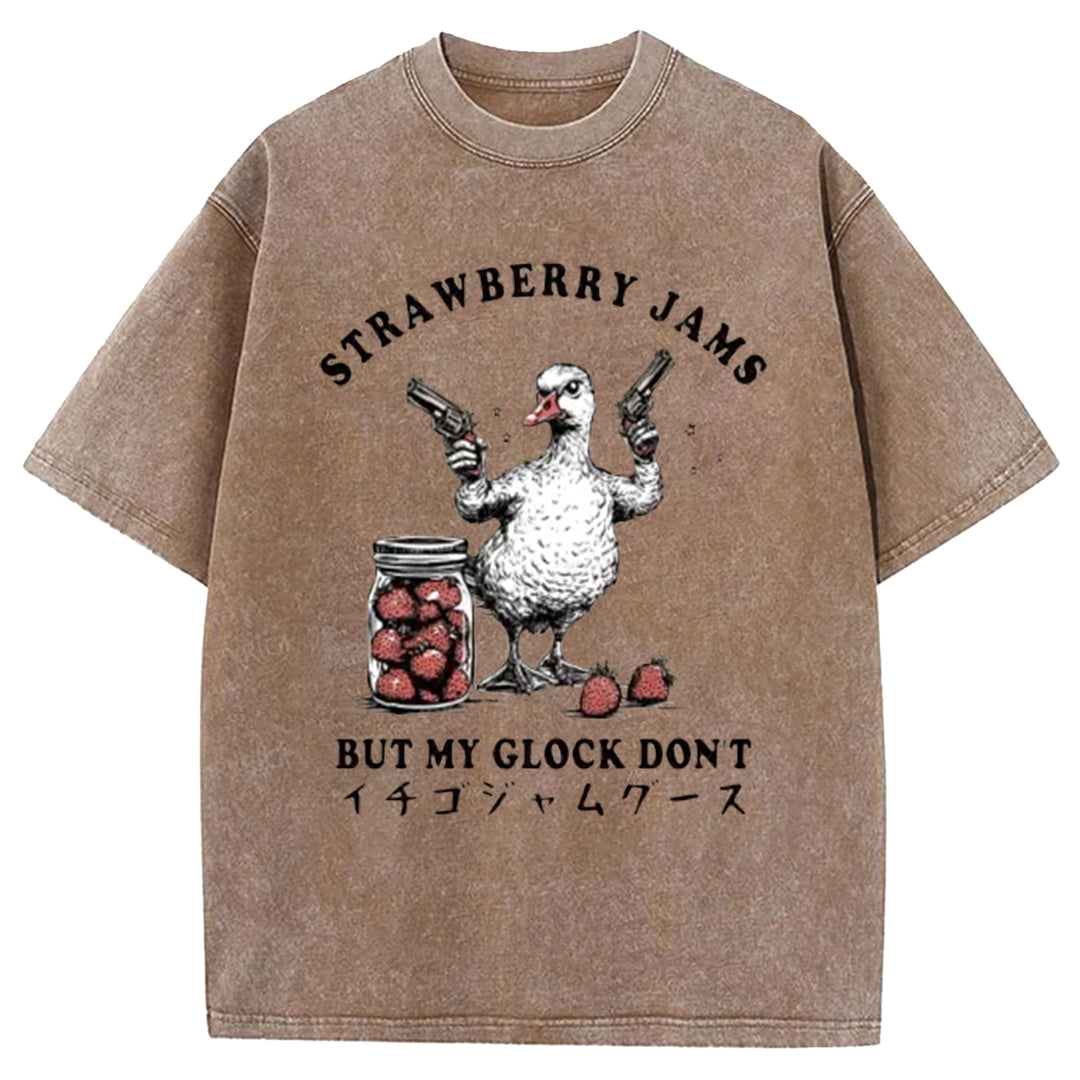 STRA WBERRY JAMS BUT MY GLOCK DON'T Washed Crew Neck T-Shirt