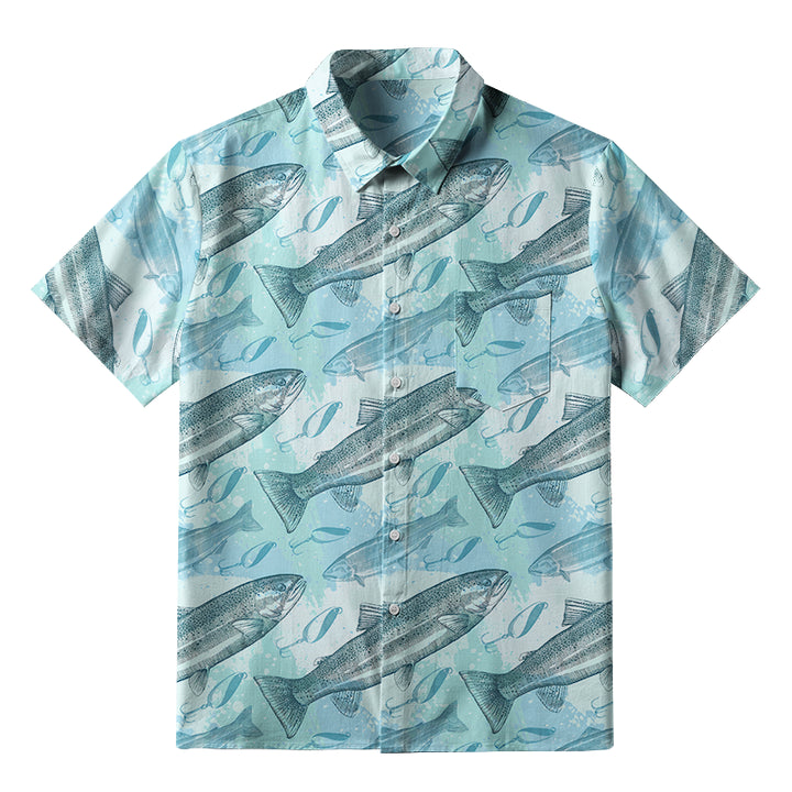Swimming Fish And Fishhook Button-up Shirt