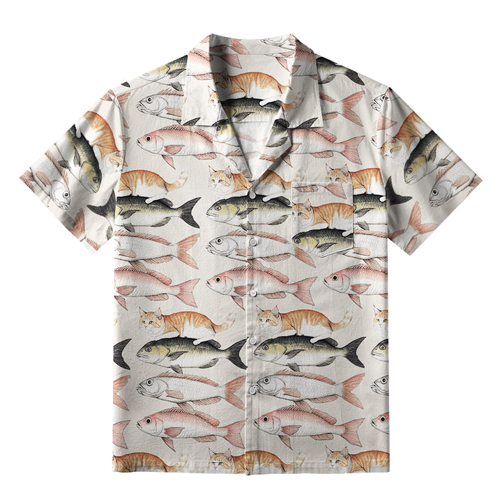 Funny Cat Riding On Fish Aloha Hawaiian Shirt