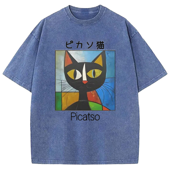 Picasso Cat Washed Crew Neck T-shirt