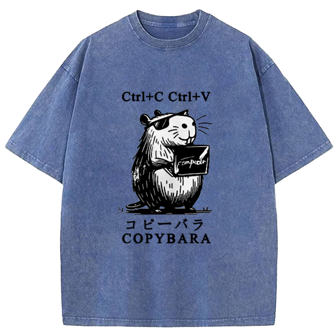 Funny COPYBARA Washed Crew Neck T-Shirt
