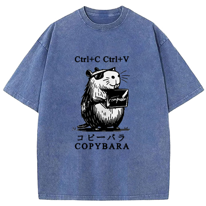 Funny COPYBARA Washed Crew Neck T-Shirt