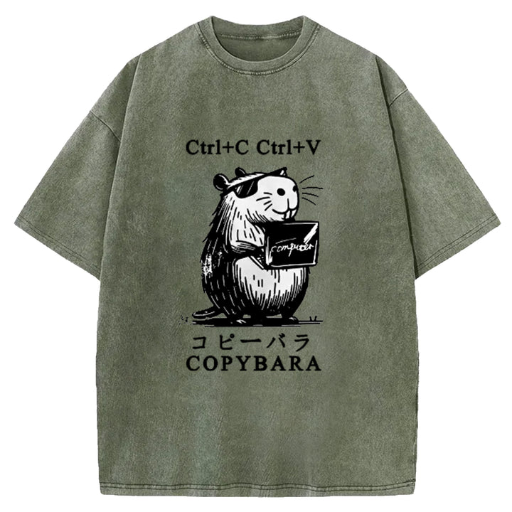 Funny COPYBARA Washed Crew Neck T-Shirt