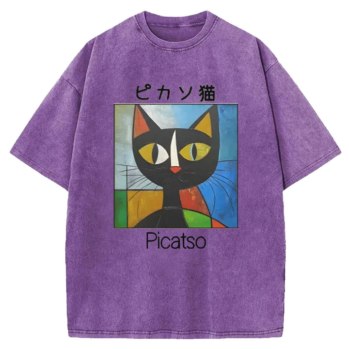 Picasso Cat Washed Crew Neck T-shirt