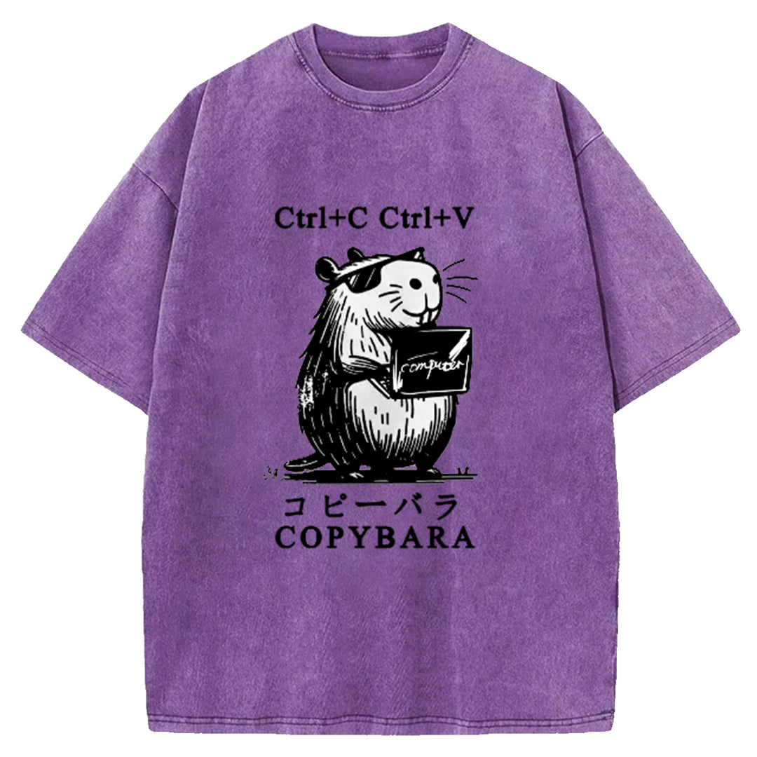 Funny COPYBARA Washed Crew Neck T-Shirt