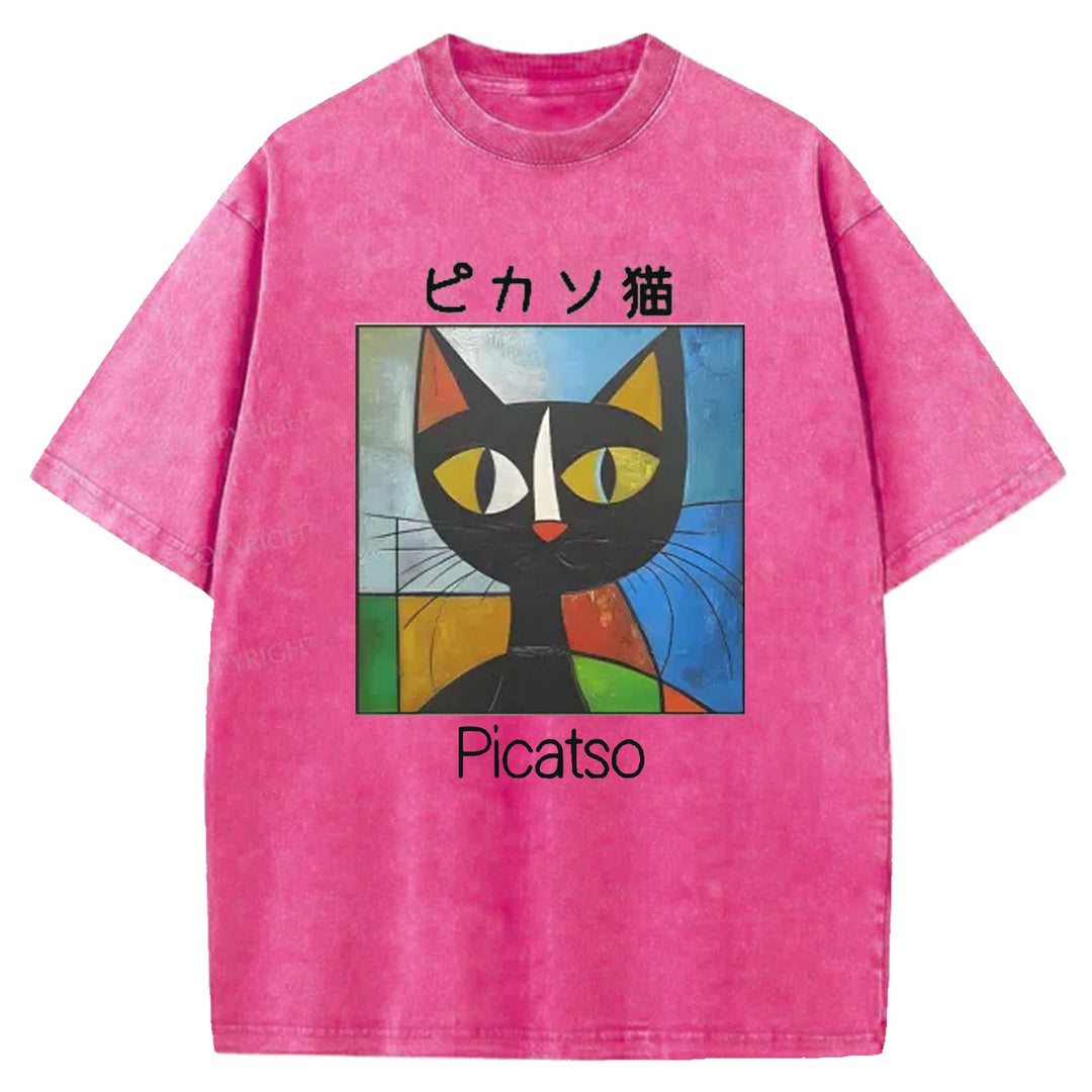 Picasso Cat Washed Crew Neck T-shirt