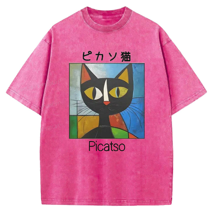 Picasso Cat Washed Crew Neck T-shirt