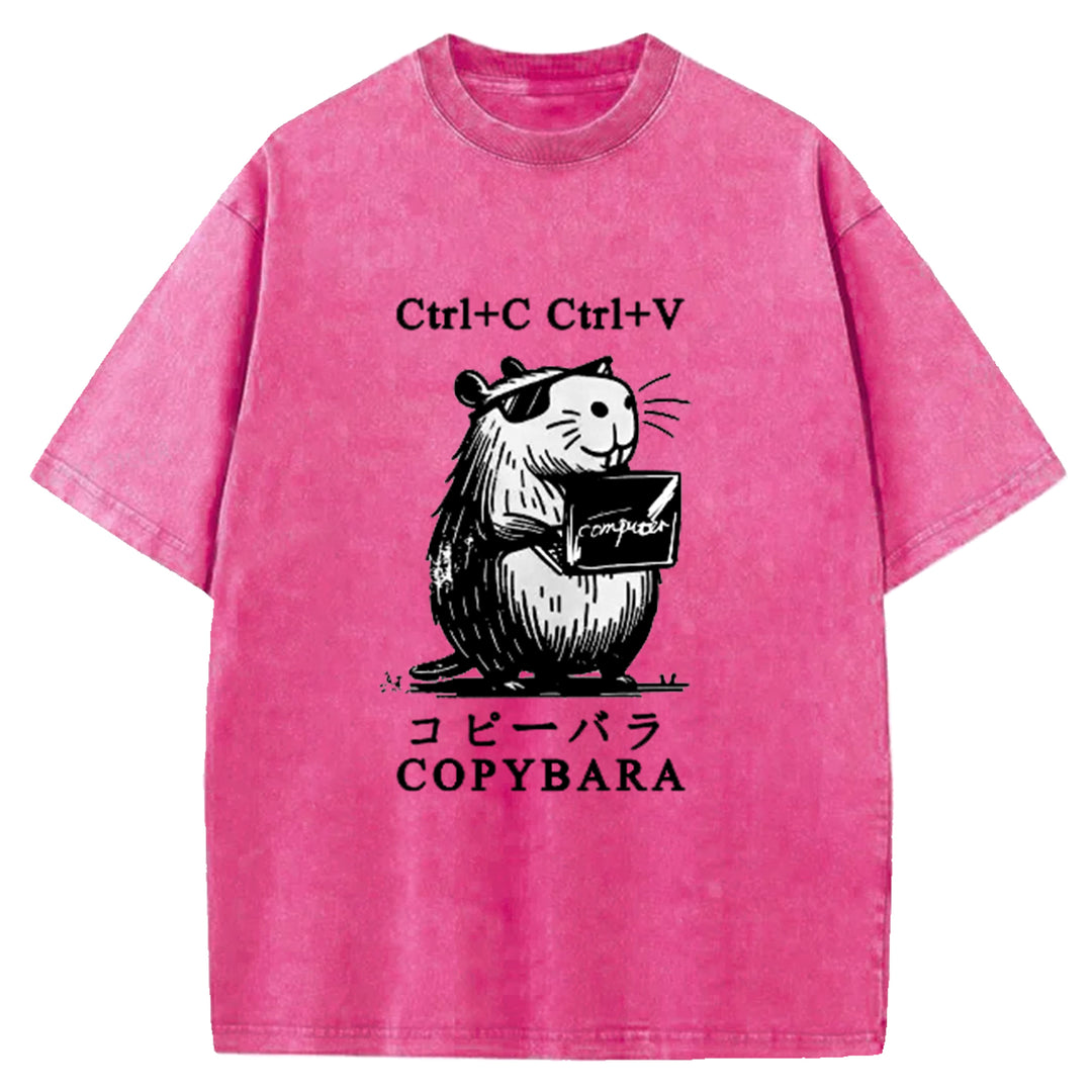 Funny COPYBARA Washed Crew Neck T-Shirt