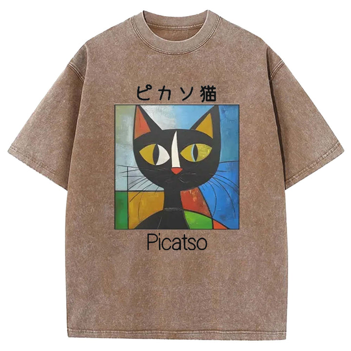 Picasso Cat Washed Crew Neck T-shirt