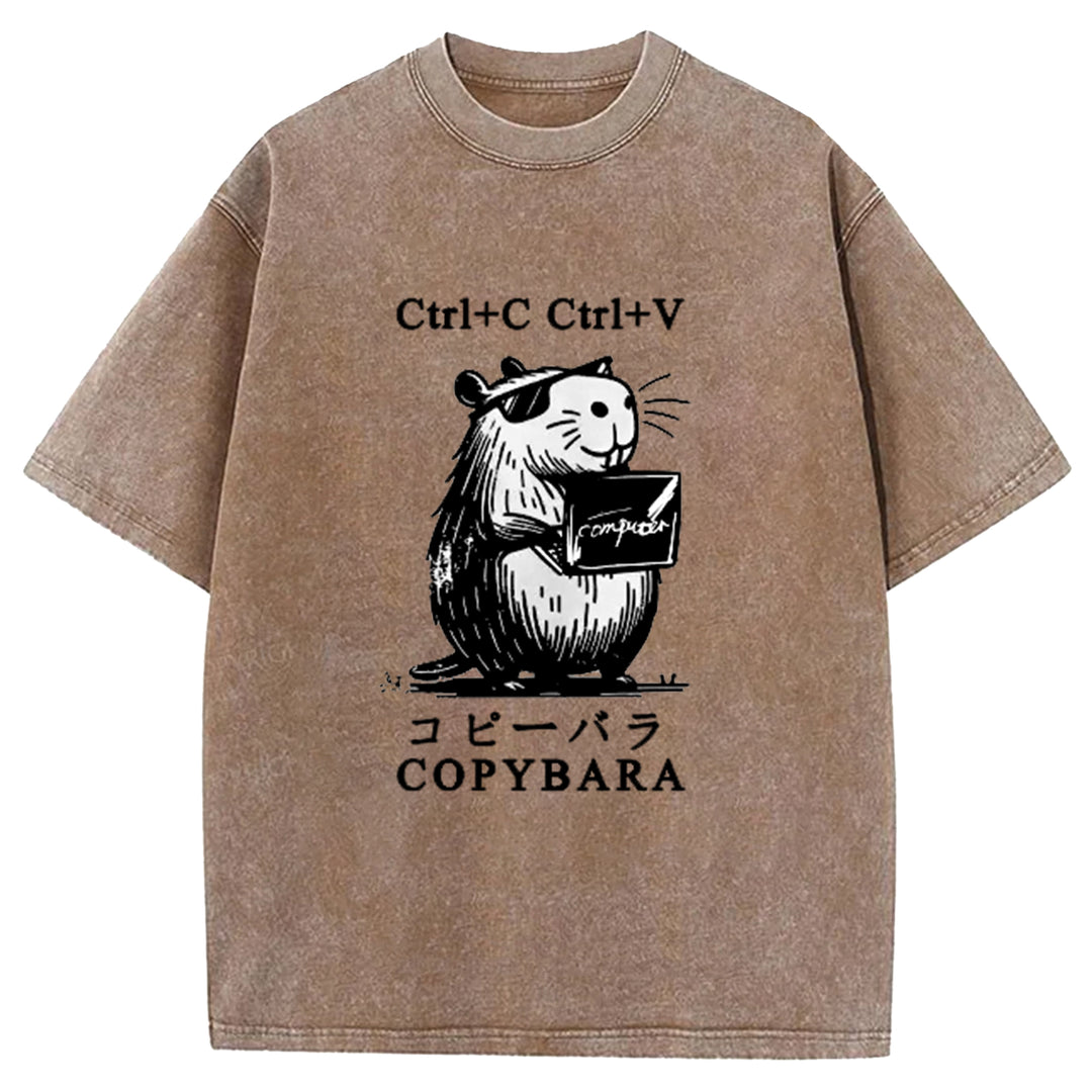 Funny COPYBARA Washed Crew Neck T-Shirt