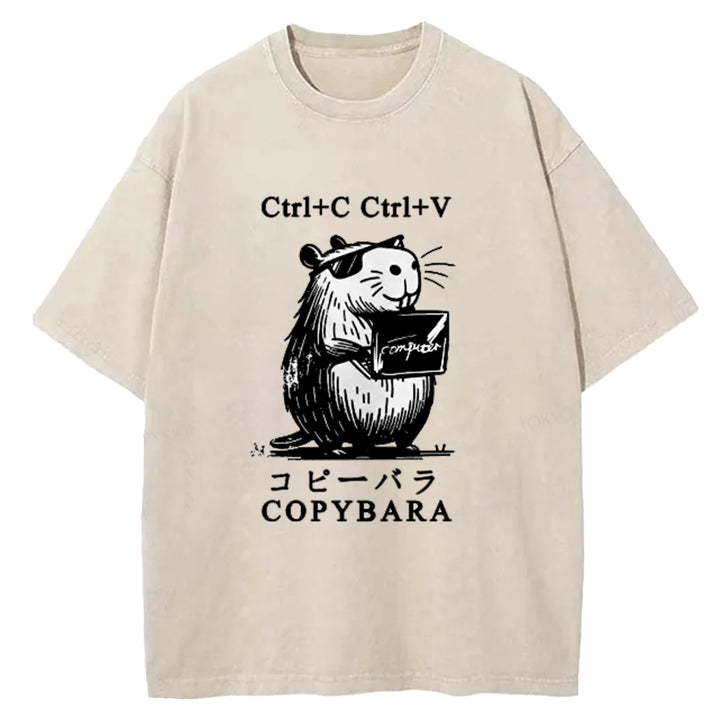 Funny COPYBARA Washed Crew Neck T-Shirt
