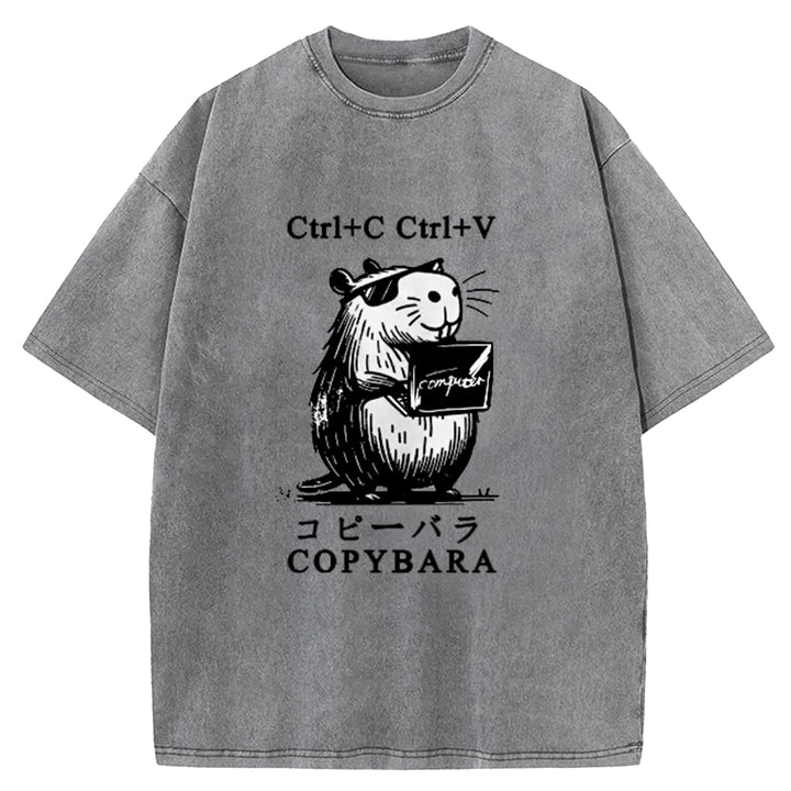 Funny COPYBARA Washed Crew Neck T-Shirt