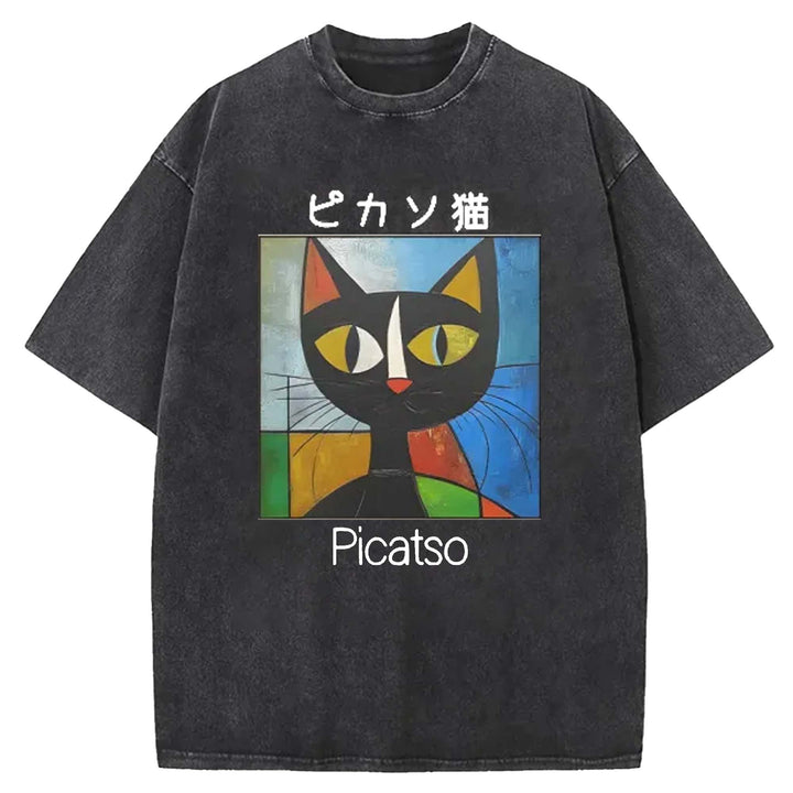 Picasso Cat Washed Crew Neck T-shirt