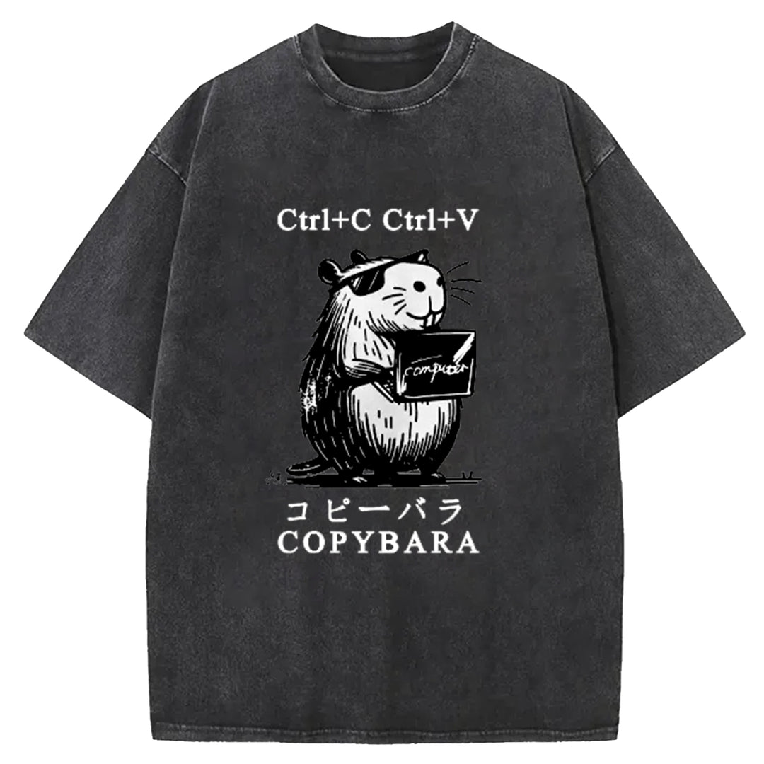 Funny COPYBARA Washed Crew Neck T-Shirt