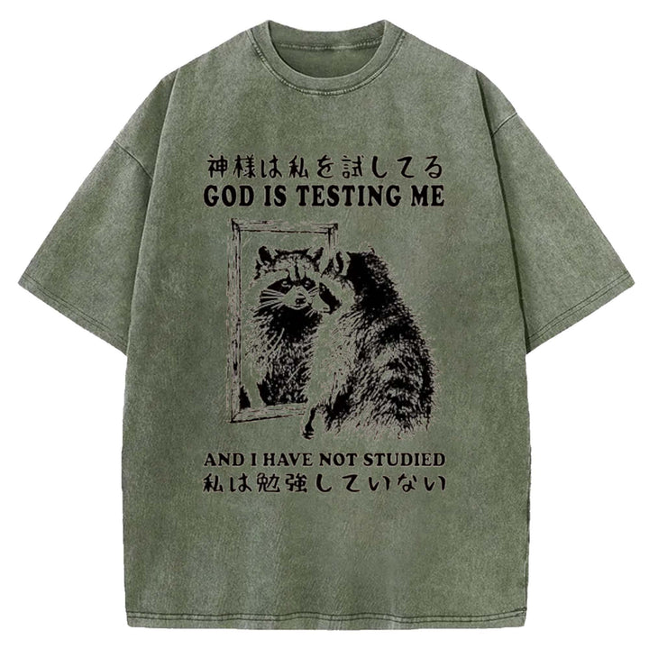 GOD IS TESTING ME Washed Crew Neck T-shirt