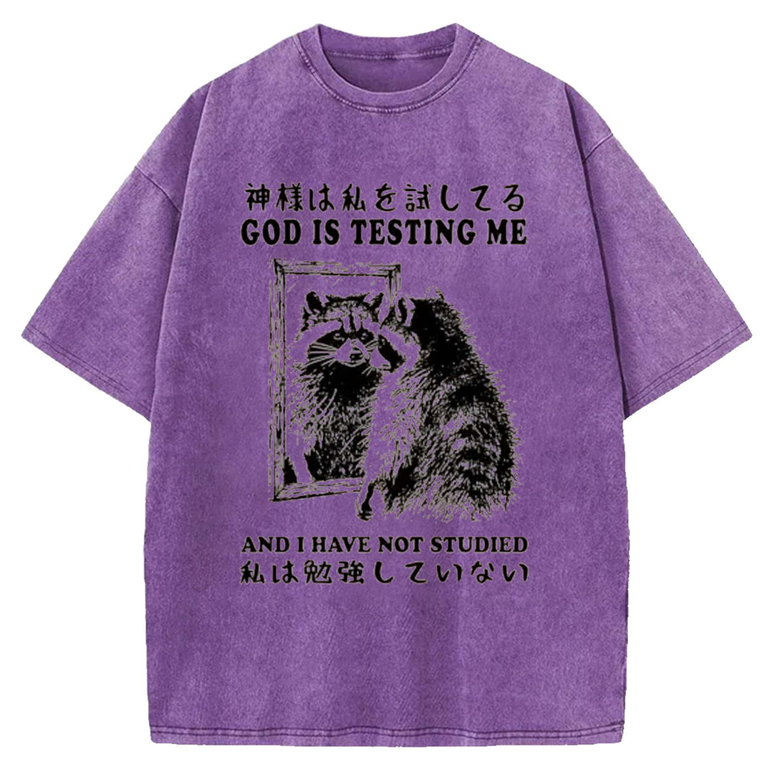 GOD IS TESTING ME Washed Crew Neck T-shirt